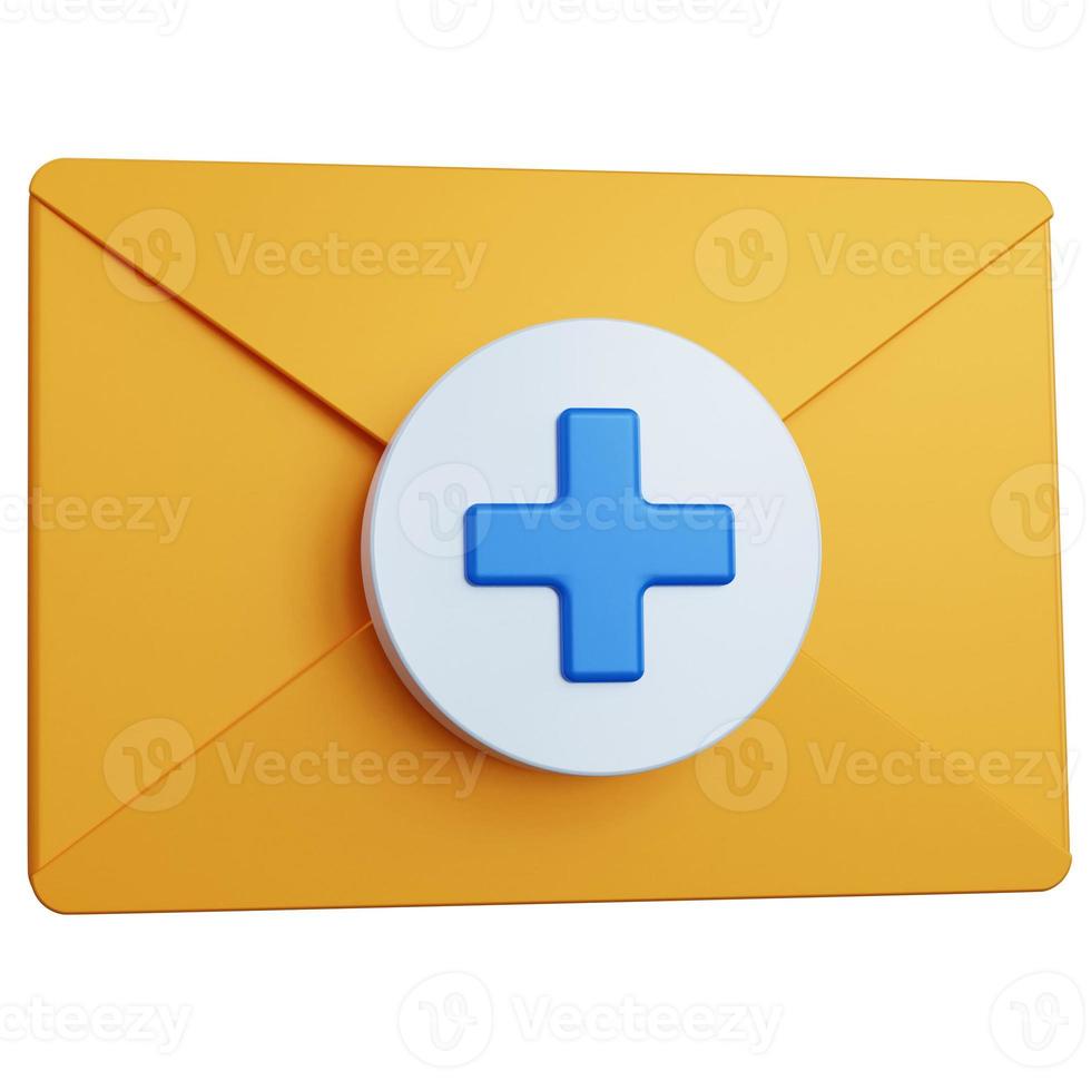 3d rendering add mail yellow isolated photo