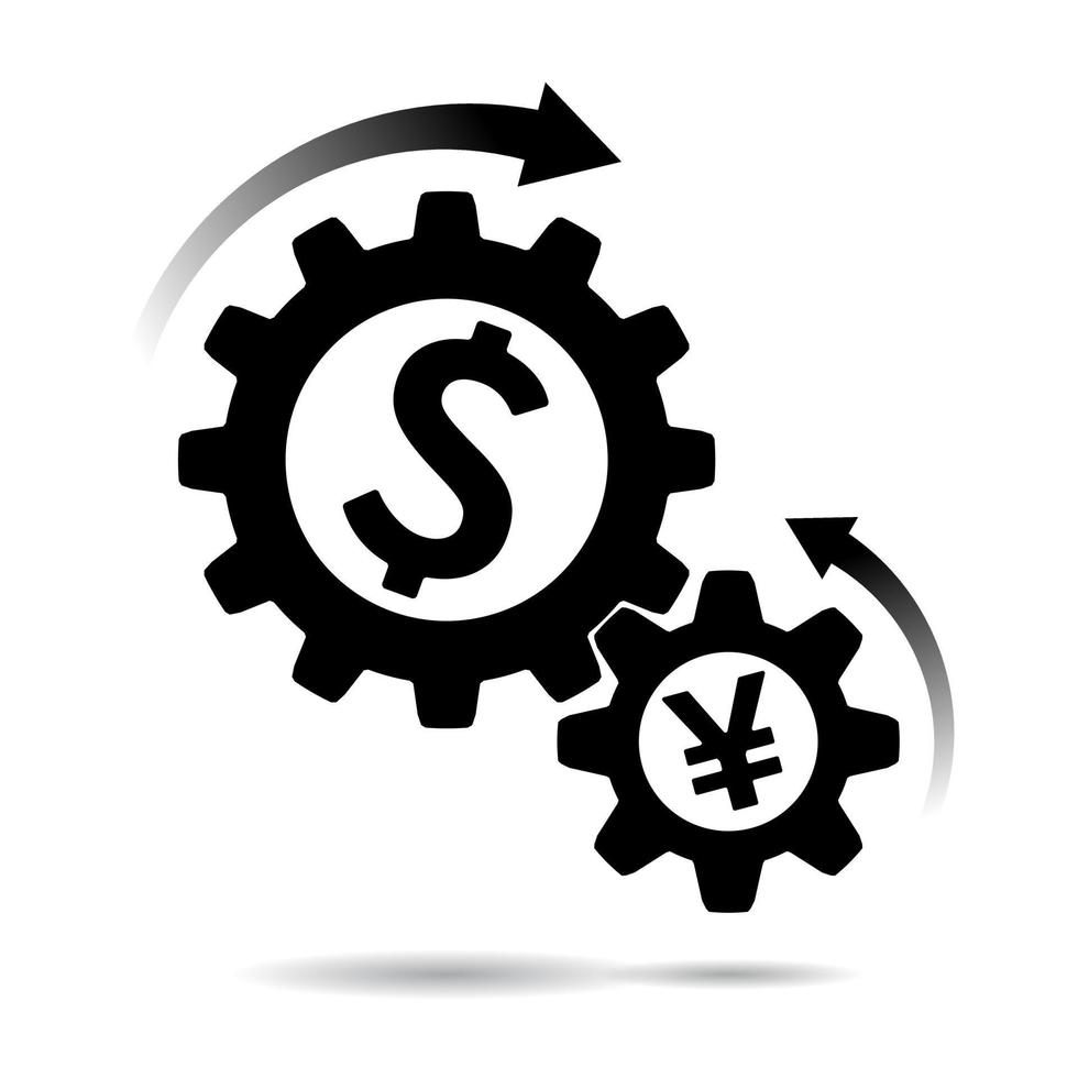 Gear Icon Dollar And Yuan Link Between Industrial Business vector