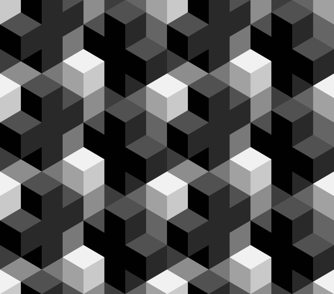 Seamless Pattern Black Cross White Cube 3D Isometric Shape vector