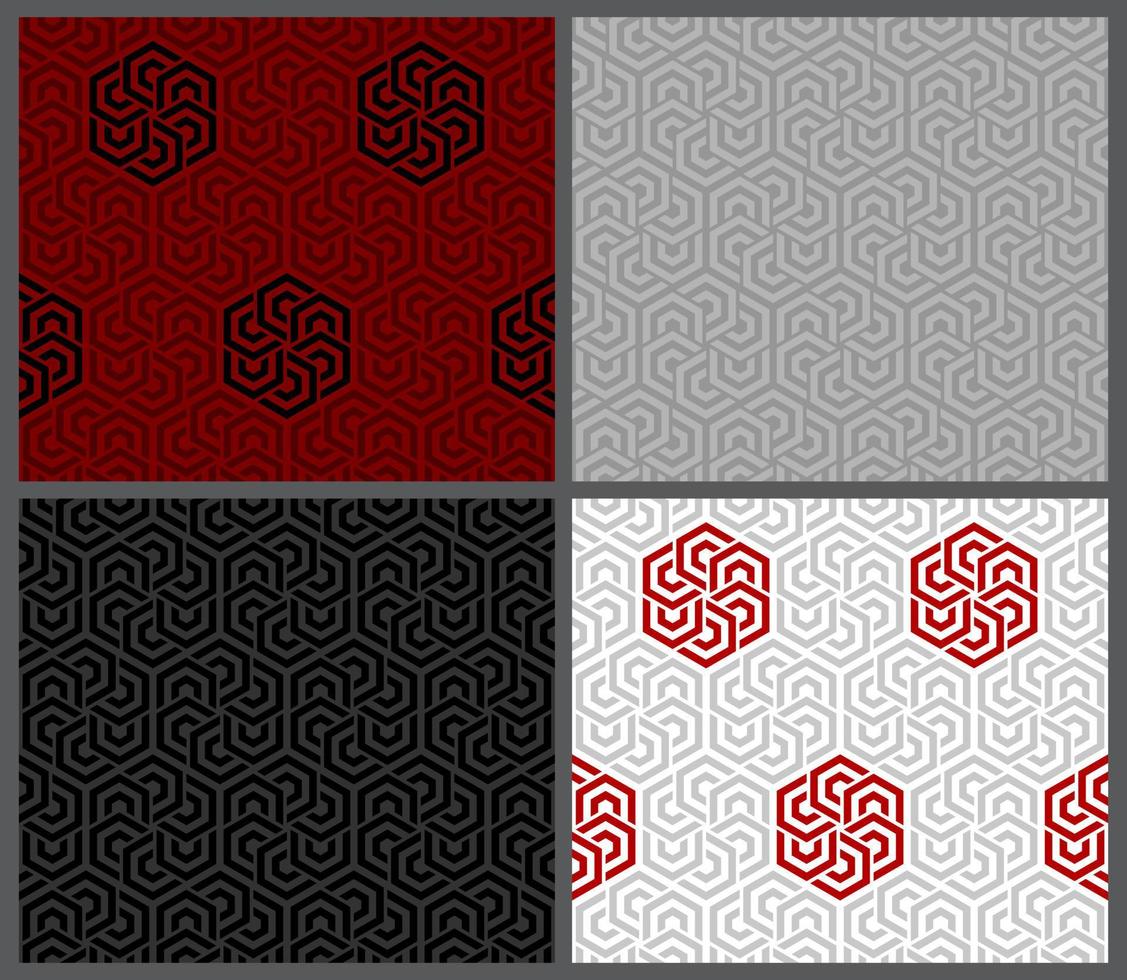 Seamless Patterns Set Swirl Geometry Hexagons vector