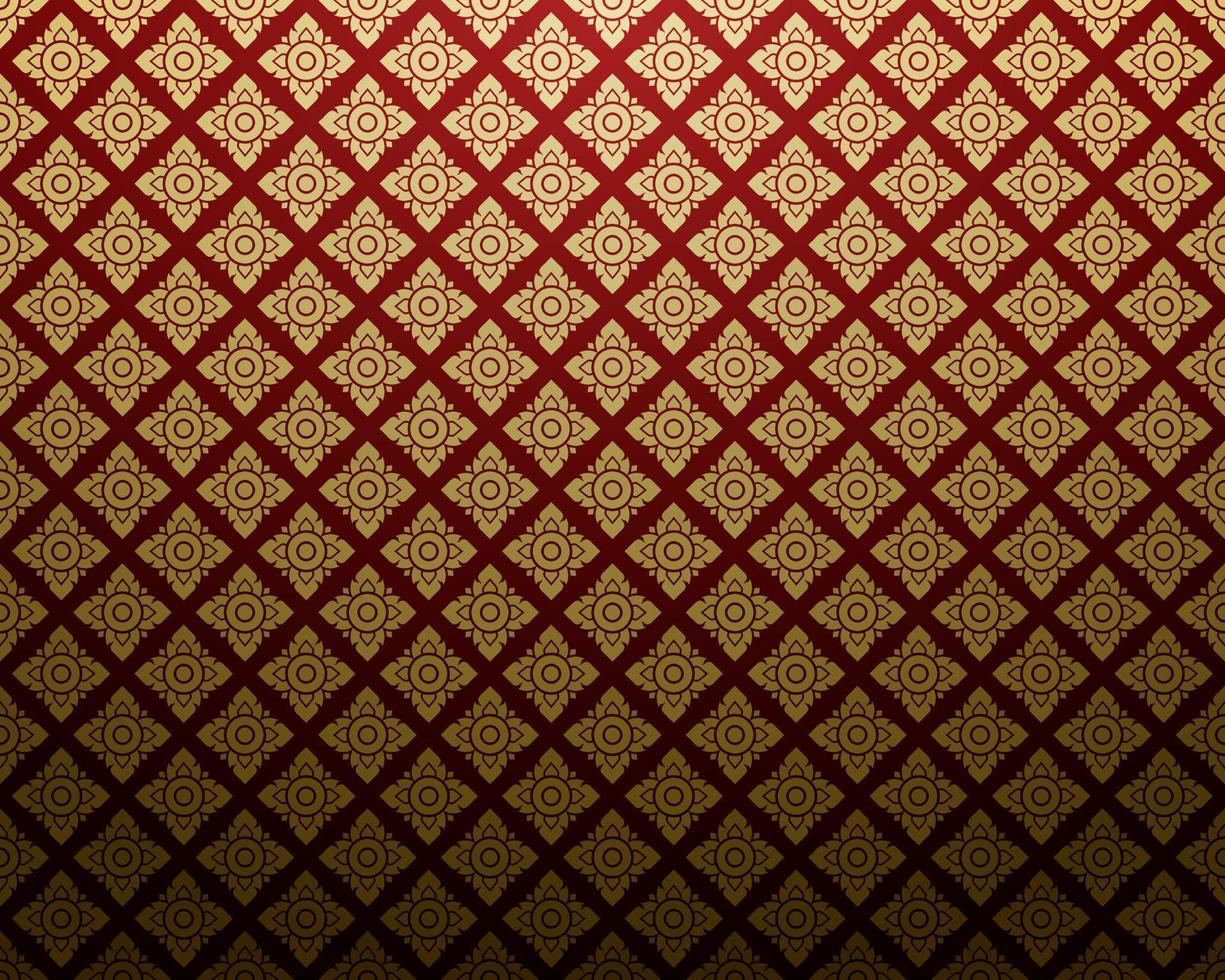 Damask style Thai art pattern background golden square shape vector