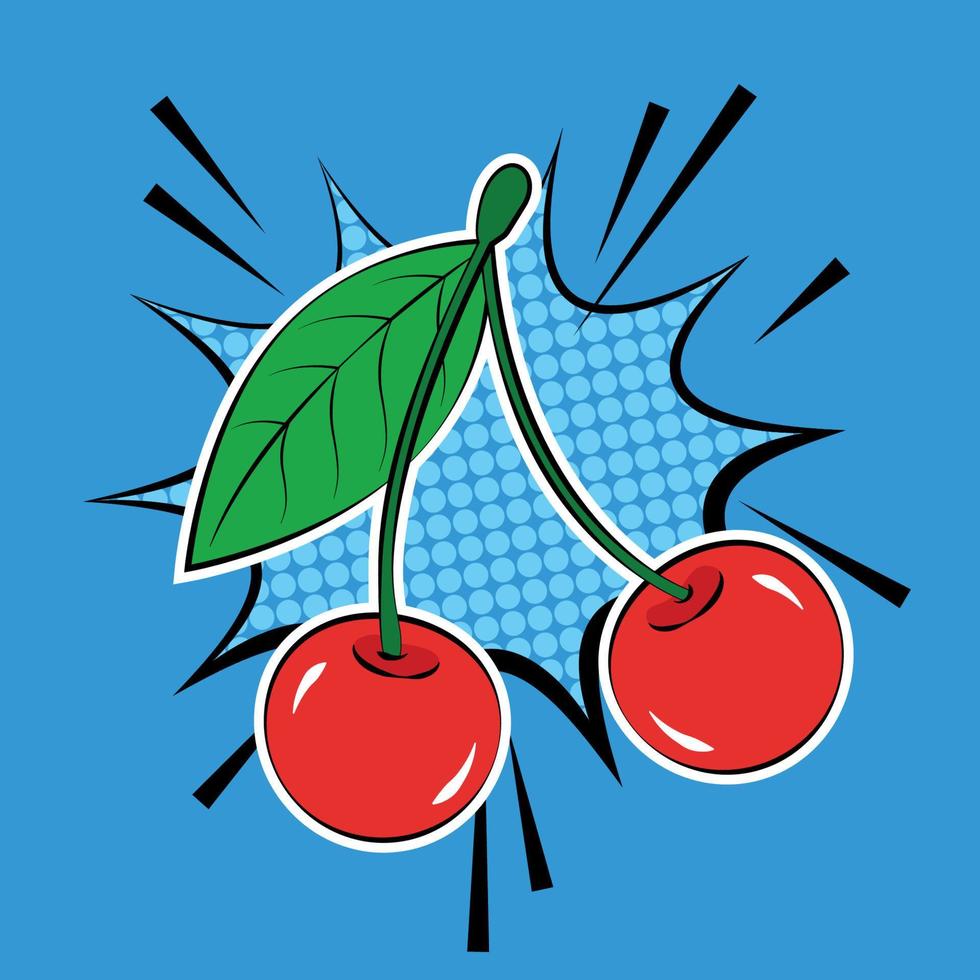 Cherry berries in pop-art style. vector