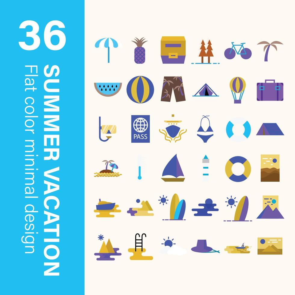 summer vacation icon in minimal flat color design vector