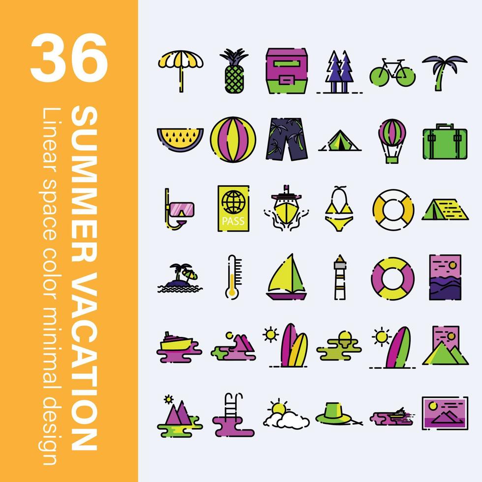 summer vacation icon in minimal linear with spacing in color design vector