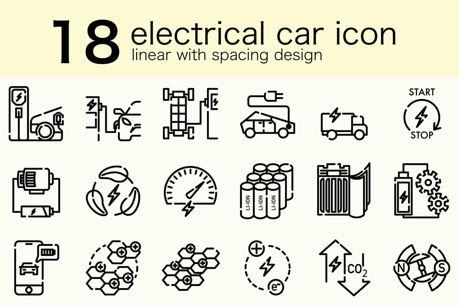 conjunto de auto eléctrico ev en lineal mínimo con diseño de espaciado vector