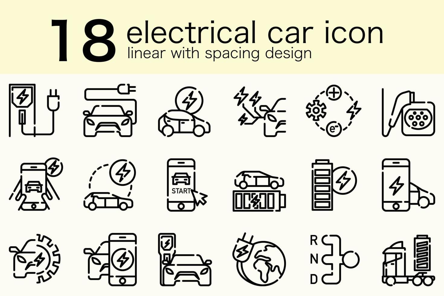 set of electrical ev car in minimal linear with spacing design vector