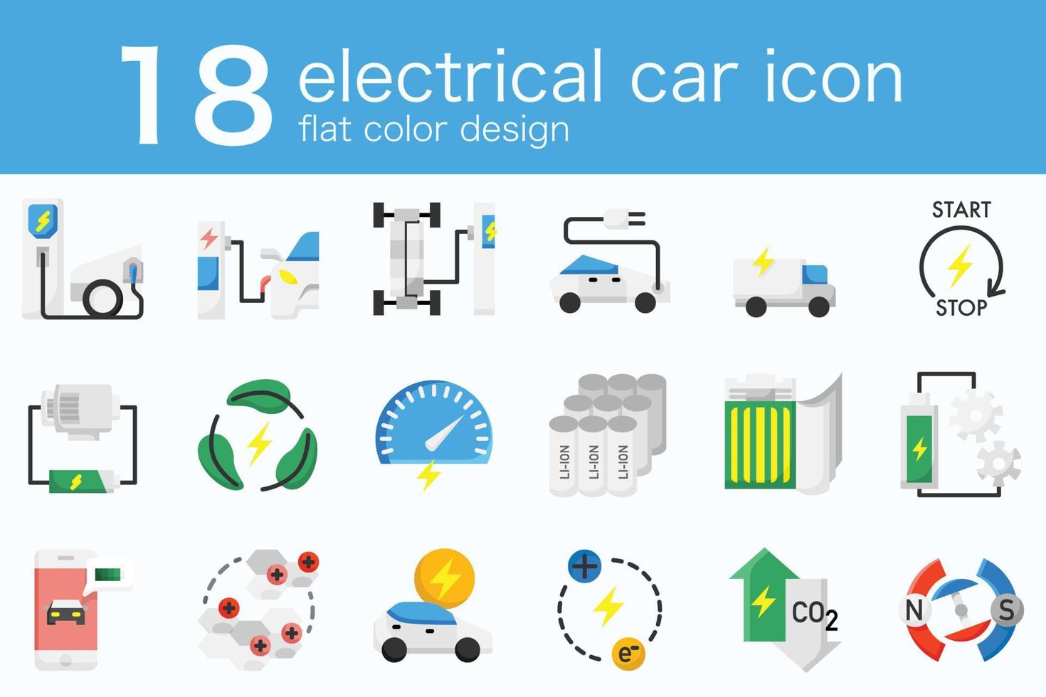 set of electrical ev car in minimal flat color design vector