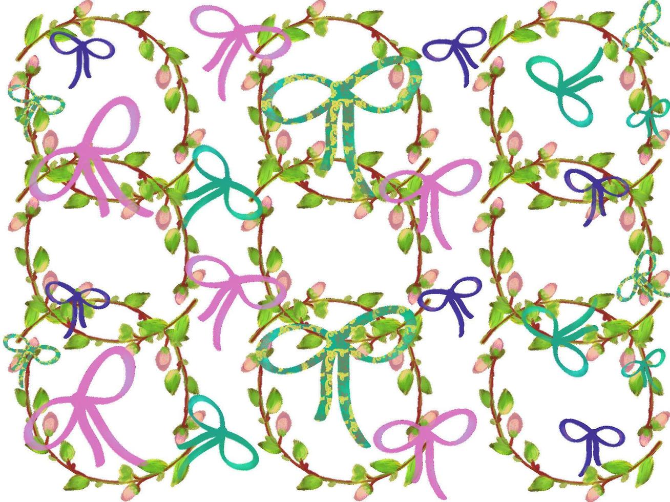 Watercolour ribbons pattern with flowers. Branches background. vector