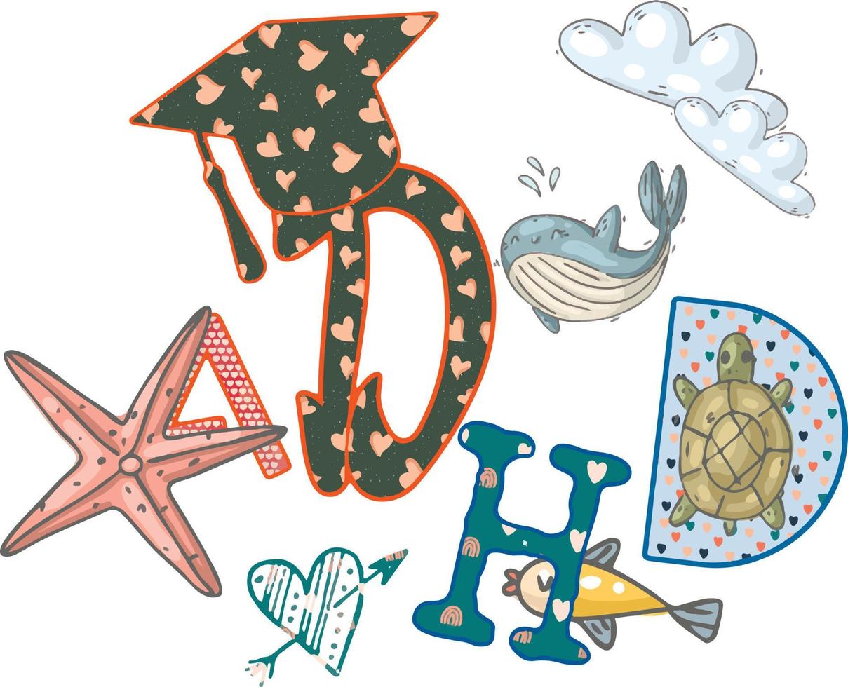 ADHD Nautical marine motifs, Mental Illness vector