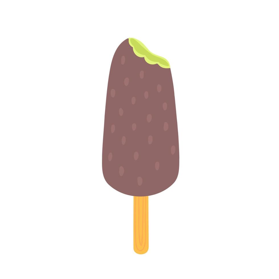 helado de chocolate en palo. ilustración para impresión, fondos, cubiertas, empaques, tarjetas de felicitación, carteles, pegatinas, textiles y diseño de temporada. aislado sobre fondo blanco. vector