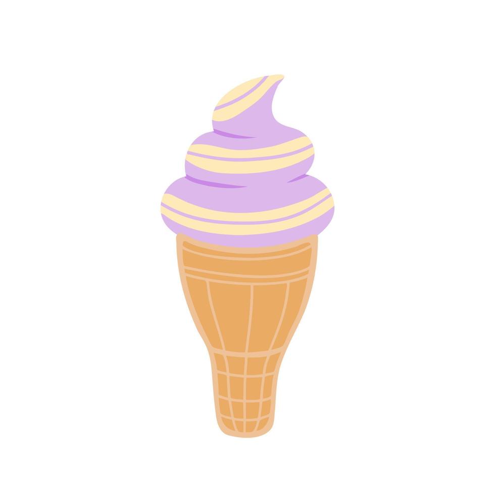 helado en cono de galleta. vacaciones de verano. ilustración para impresión, fondos, cubiertas, embalaje, tarjetas de felicitación, afiche, pegatina, textil y diseño de temporada. aislado sobre fondo blanco. vector