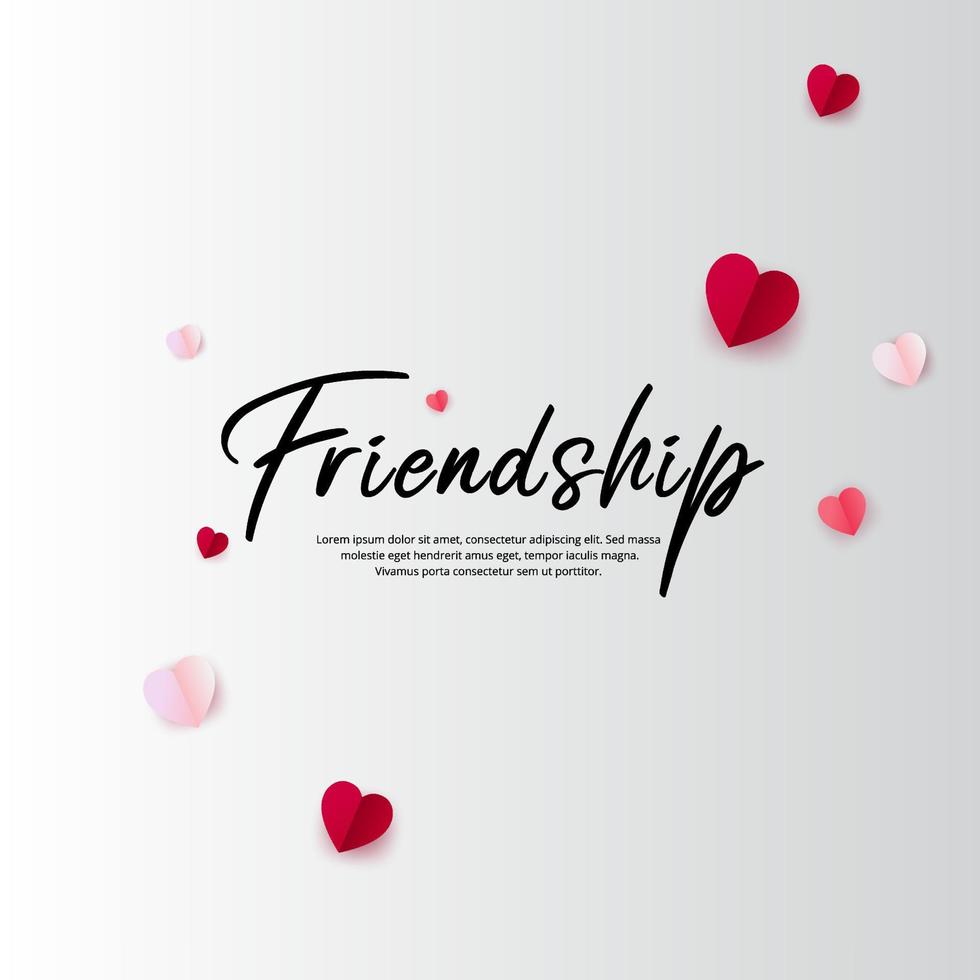 Elegant friendship day lettering design with paper hearts vector illustration