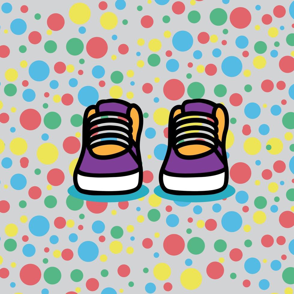 Abstract comic shoes design vector isolated on polkadot pattern