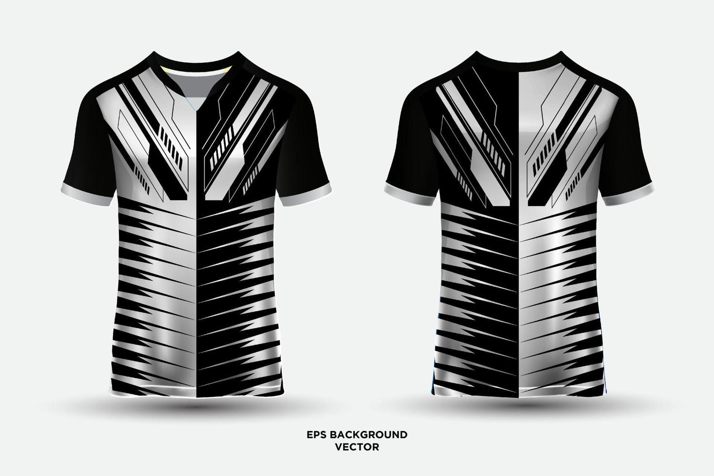 elegante camiseta deportiva de diseño en blanco y negro adecuada para carreras, fútbol, deportes electrónicos. vector