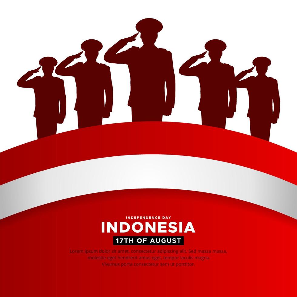 Celebration Indonesia Independence Day design vector with silhouette of soldier