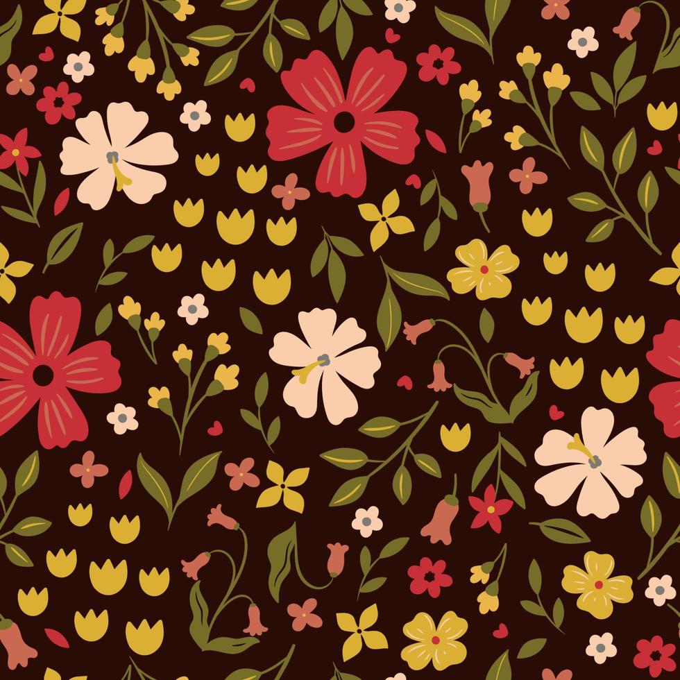 simple patrón sin costuras con flores sobre un fondo oscuro. gráficos vectoriales vector