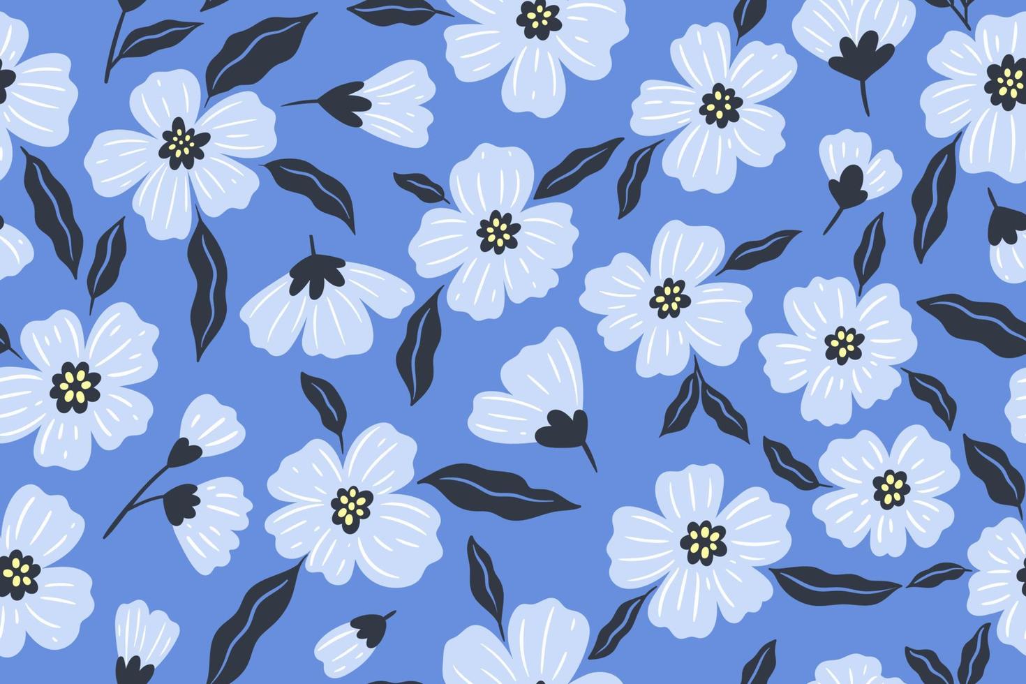 patrón transparente con flores blancas sobre un fondo azul. gráficos vectoriales vector