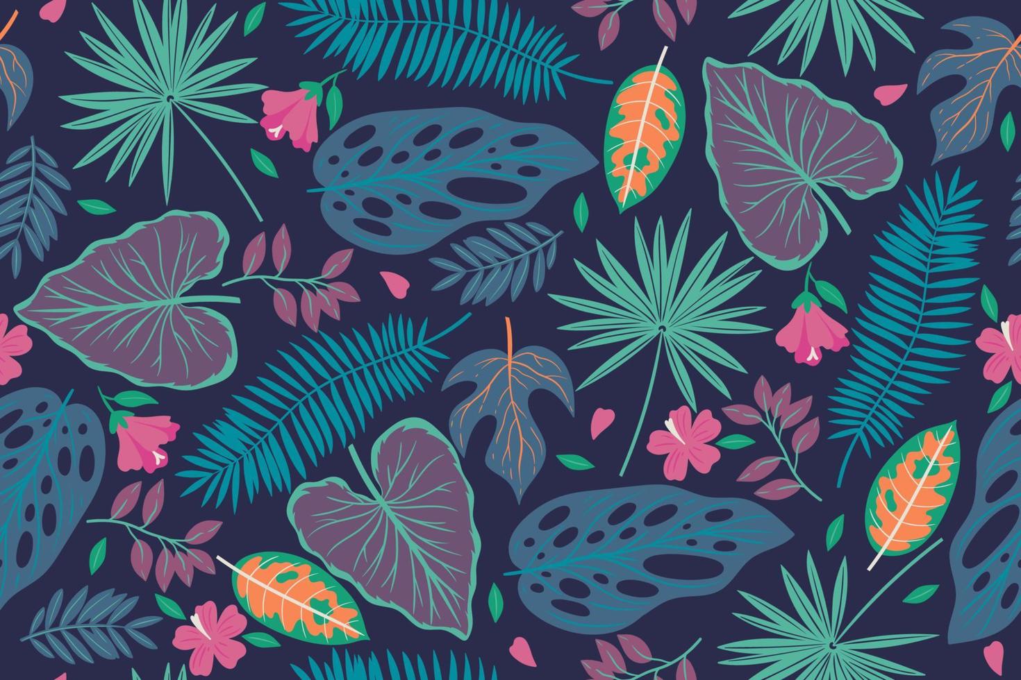 Seamless pattern with tropical leaves. Vector graphics.