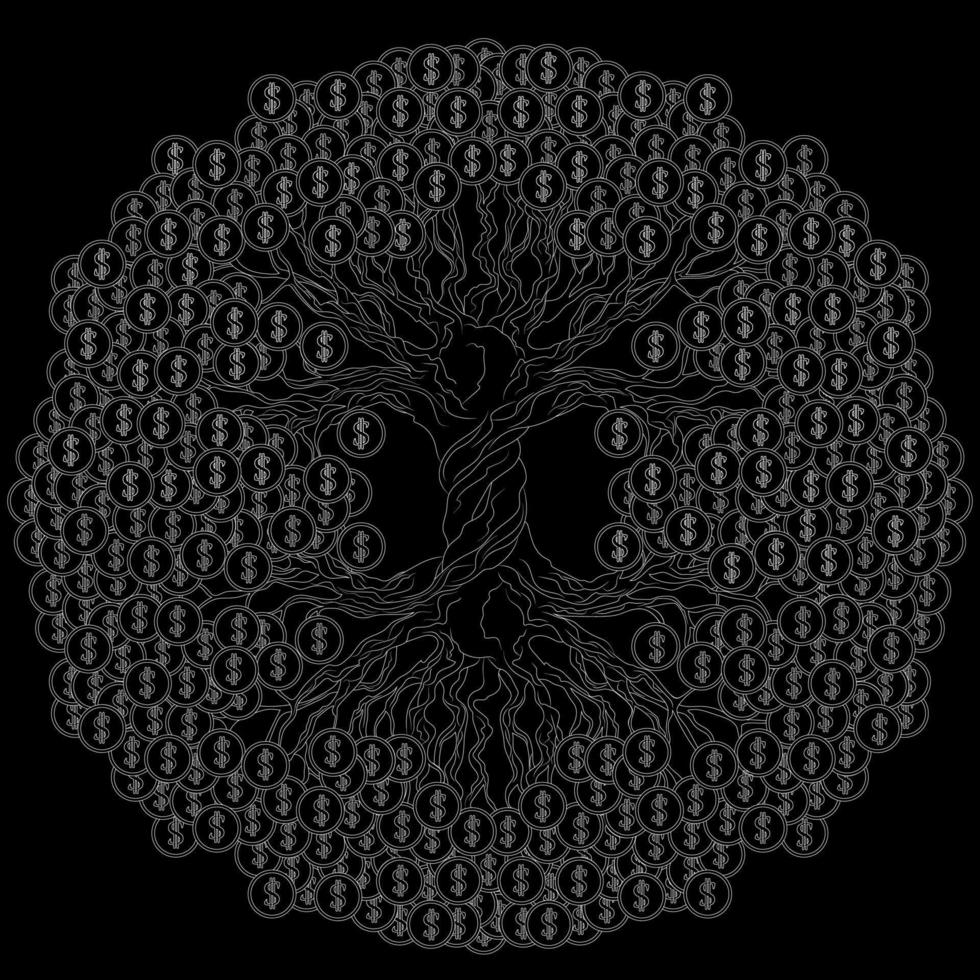 Money tree with dollar coins. A traditional feng shui symbol for attracting wealth and prosperity. White illustration. vector
