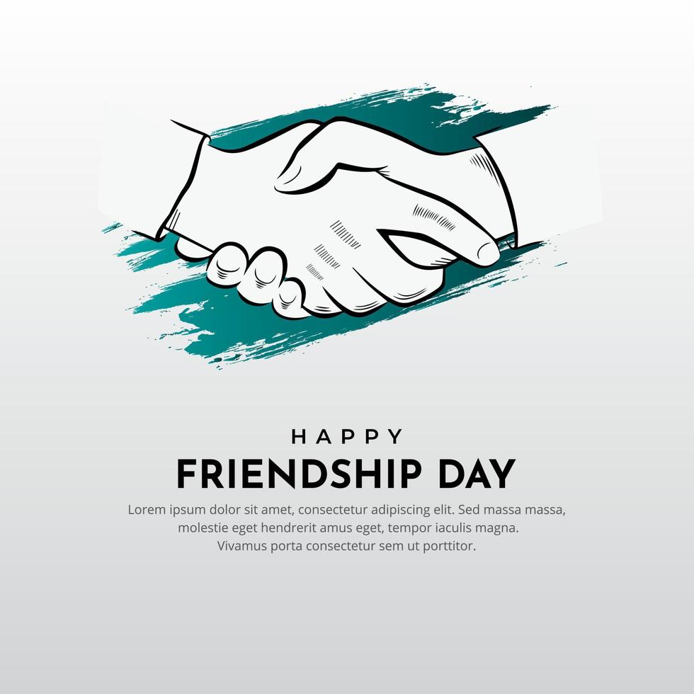 Elegant celebration friendship day design background with brush stroke and hand shake silhouette vector