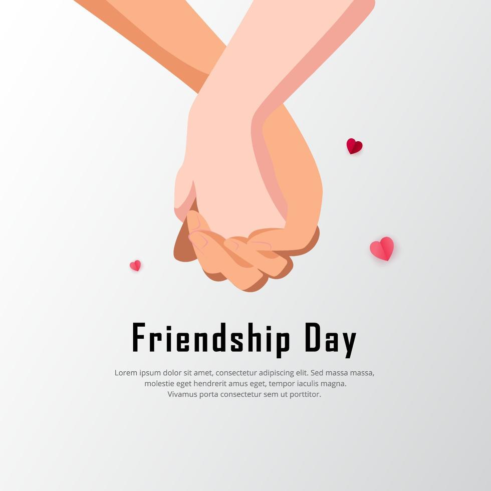 elegante fondo de diseño de feliz día de la amistad con gente de apretón de manos y vector de corazones de papel