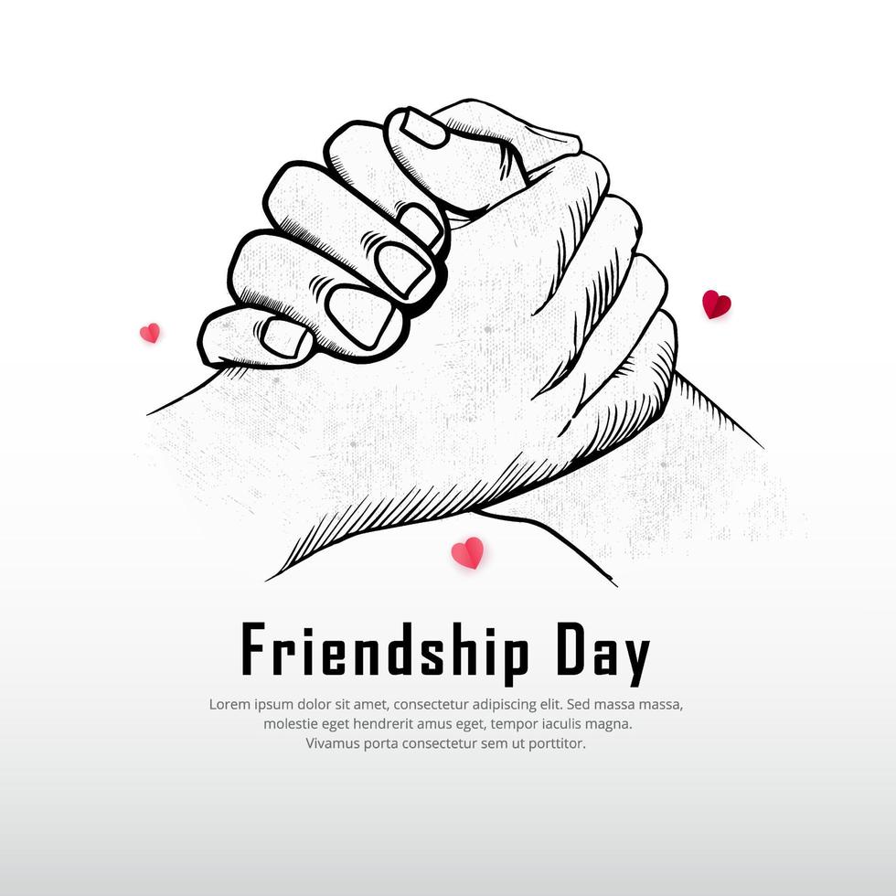 Celebration friendship day design with hand shake silhouette and paper hearts vector