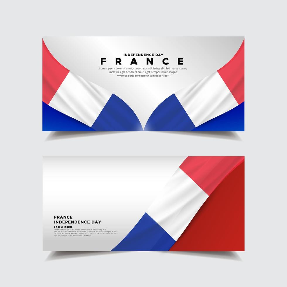 Collection of france independence day design banner. France independence day with wavy flag vector. vector