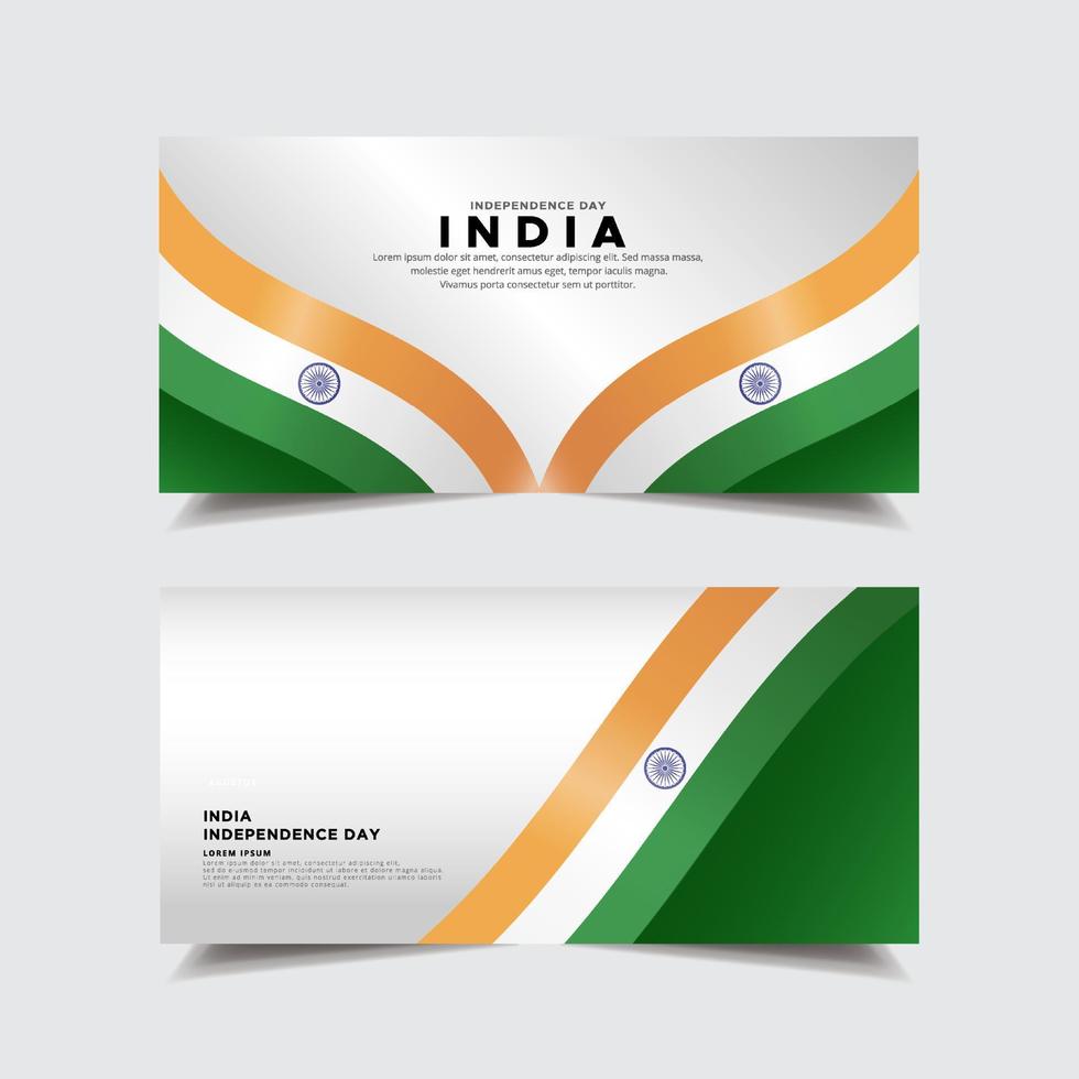 Collection of India independence day design banner. India independence day with wavy flag vector. vector
