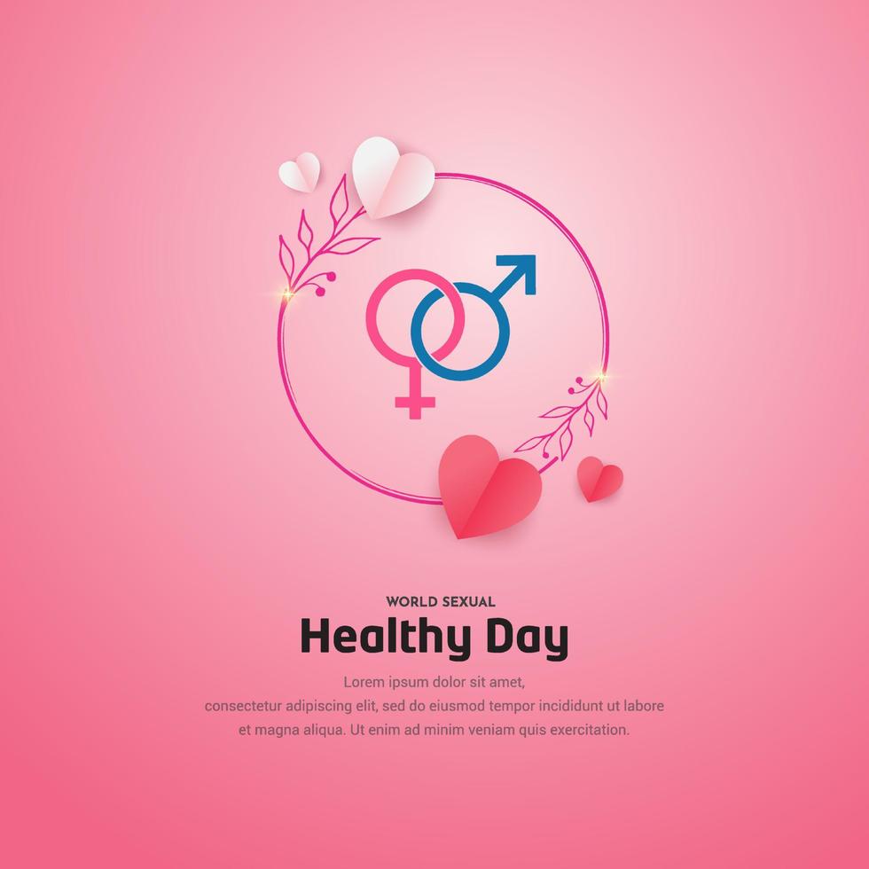 feliz día mundial de la salud sexual vector de diseño con corazones e íconos de género.