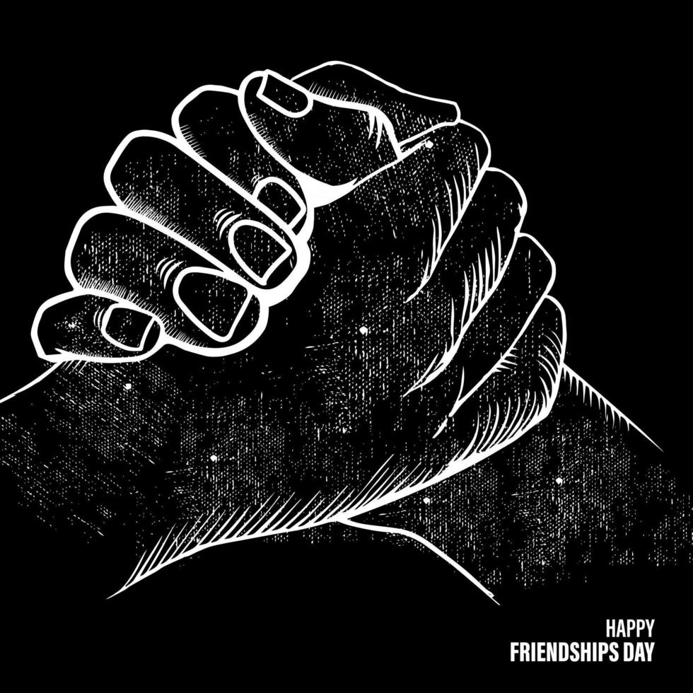 Happy friendship day design background with hand shake silhouette and brush stroke style vector