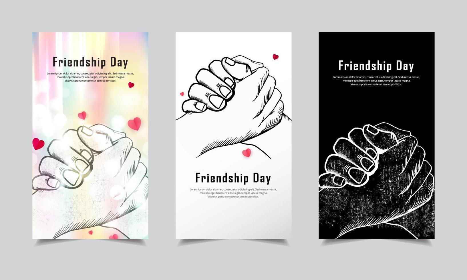 celebration friendship day design template stories with hand shake silhouette vector