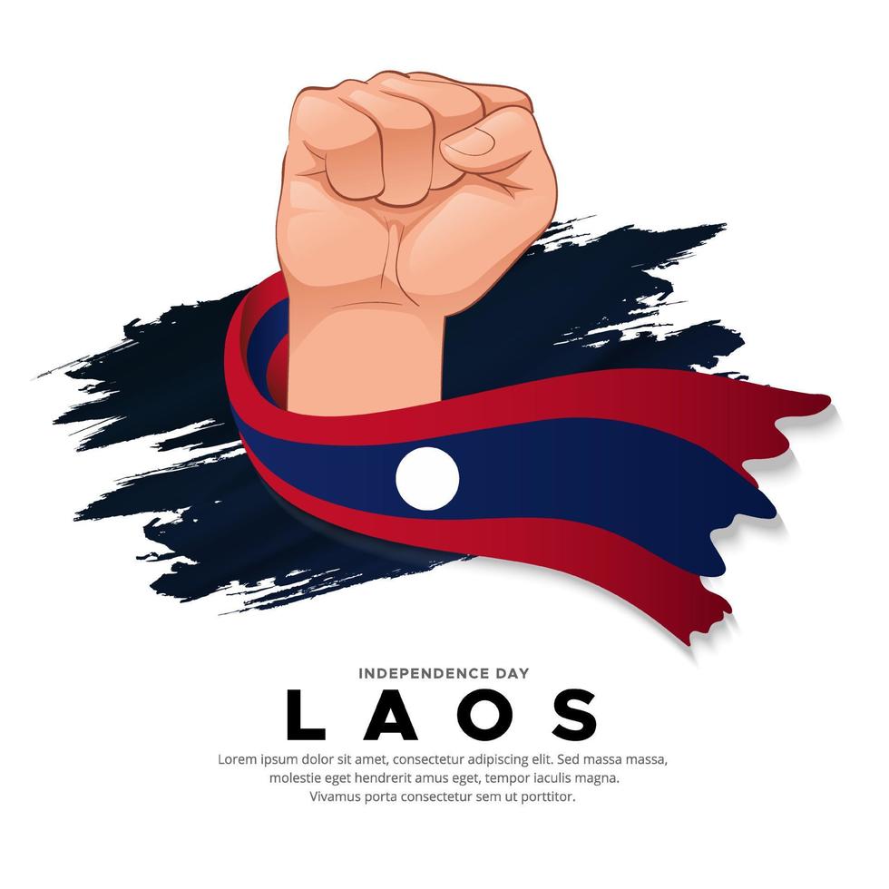 Laos Independence Day design with hand holding flag. Laos wavy flag vector