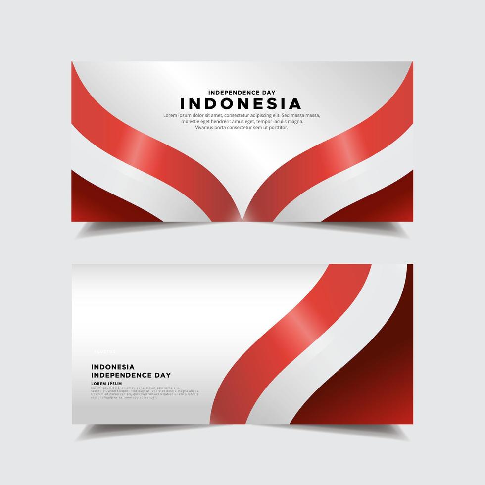 Collection of Indonesia Independence Day banner with wavy flag vector. vector