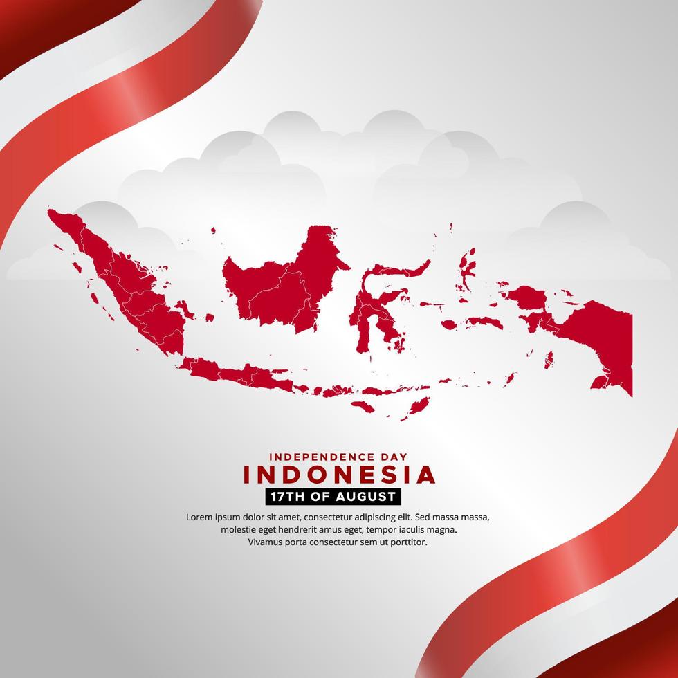 Amazing Indonesia Independence Day background with wavy flag and indonesian maps. Indonesia Independence Day Vector