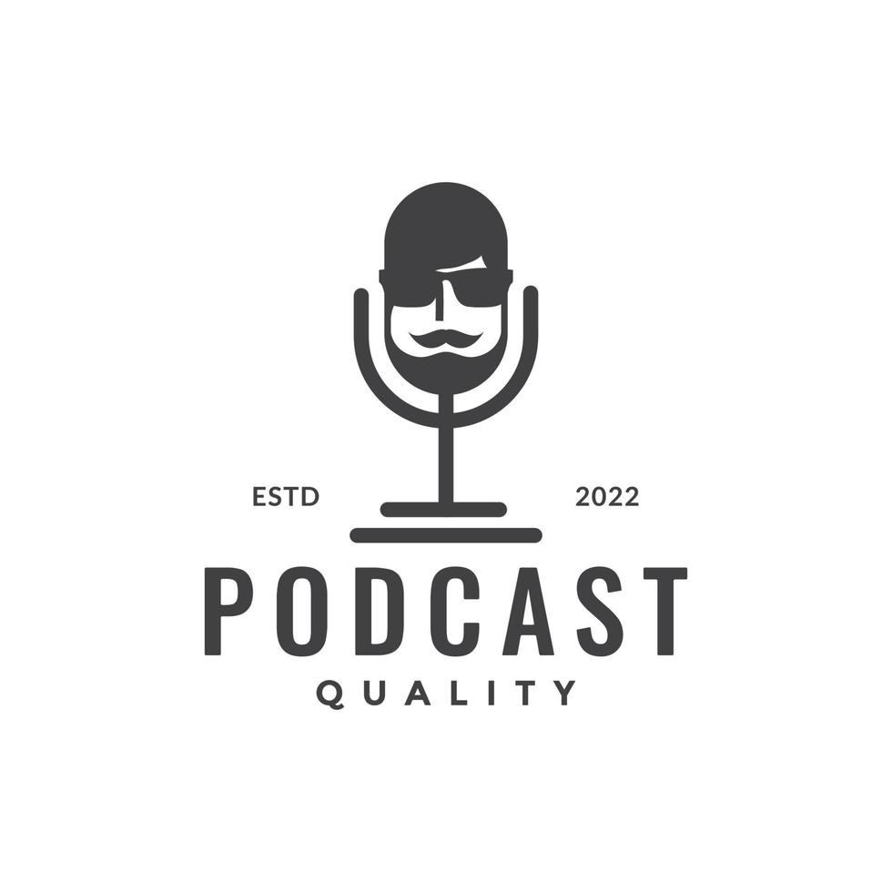 cool man with microphone podcast logo design vector graphic symbol icon illustration creative idea