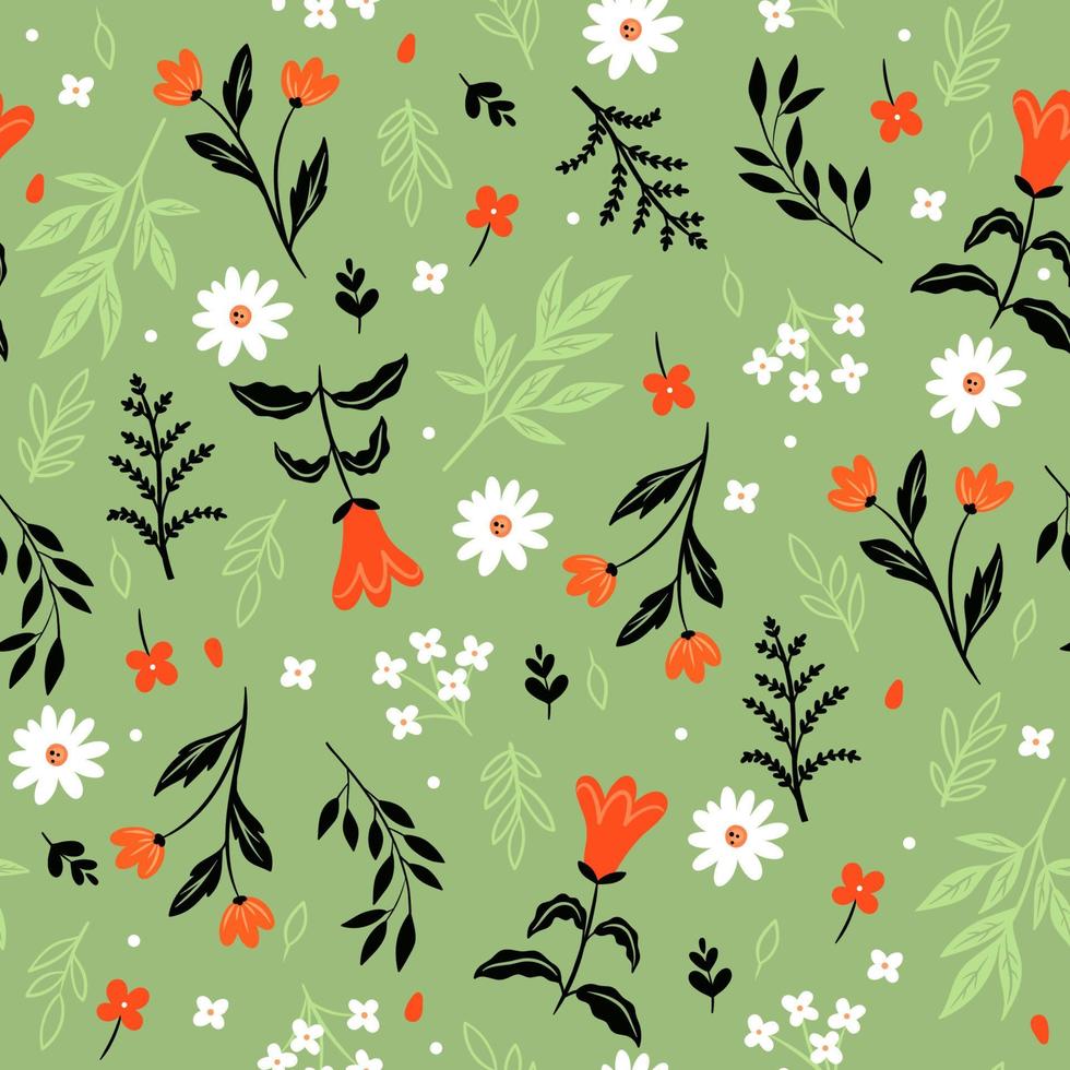 Simple seamless pattern with flowers. Vector graphics.