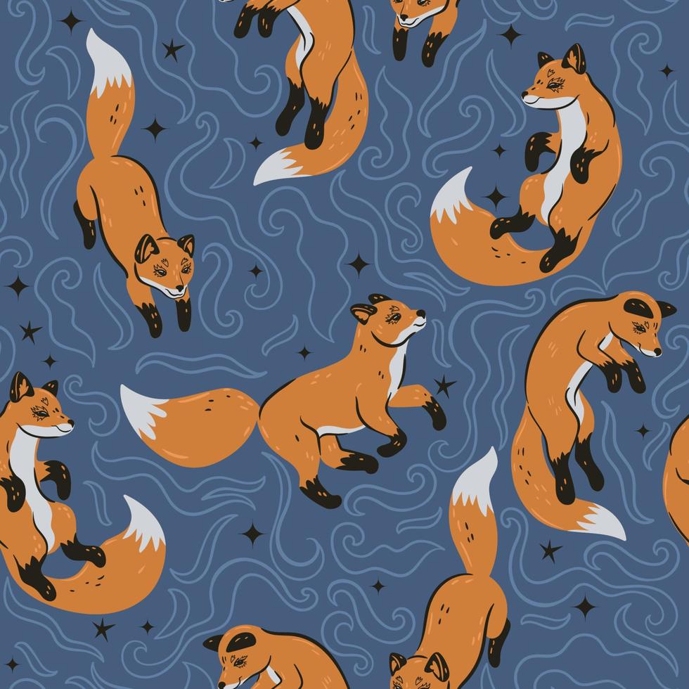 Seamless pattern with cute foxes. Vector graphics.