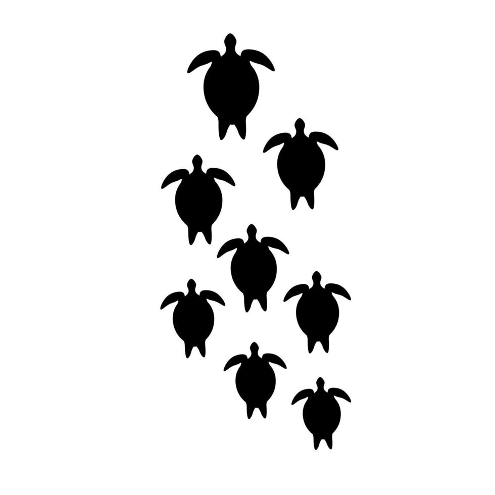 Silhouette of a group of turtles swimming together. Isolated on a white background. Vector illustration