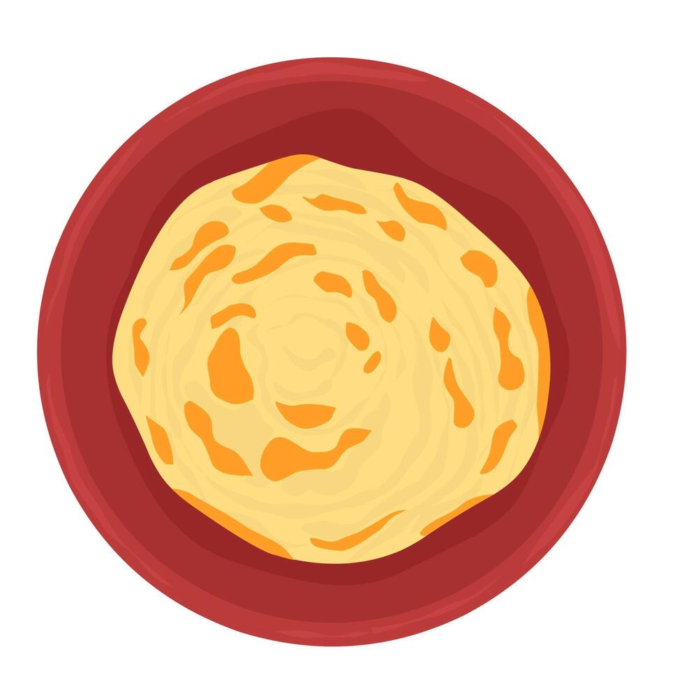 Vector illustration of Bread Parotta, Paratha or Porotta is a flatbread dish, which can be found in India. Isolated on a white background.