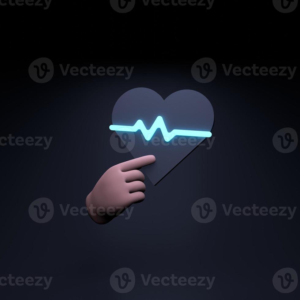 A hand holds a heart with a pulsation on a black background. 3d render illustration. photo