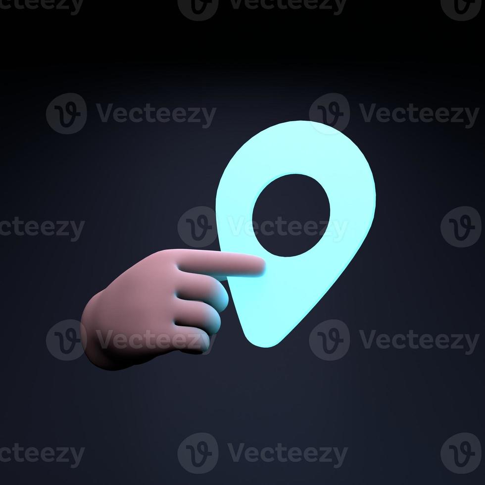 A hand holds a neon geolocation. 3d render illustration. photo