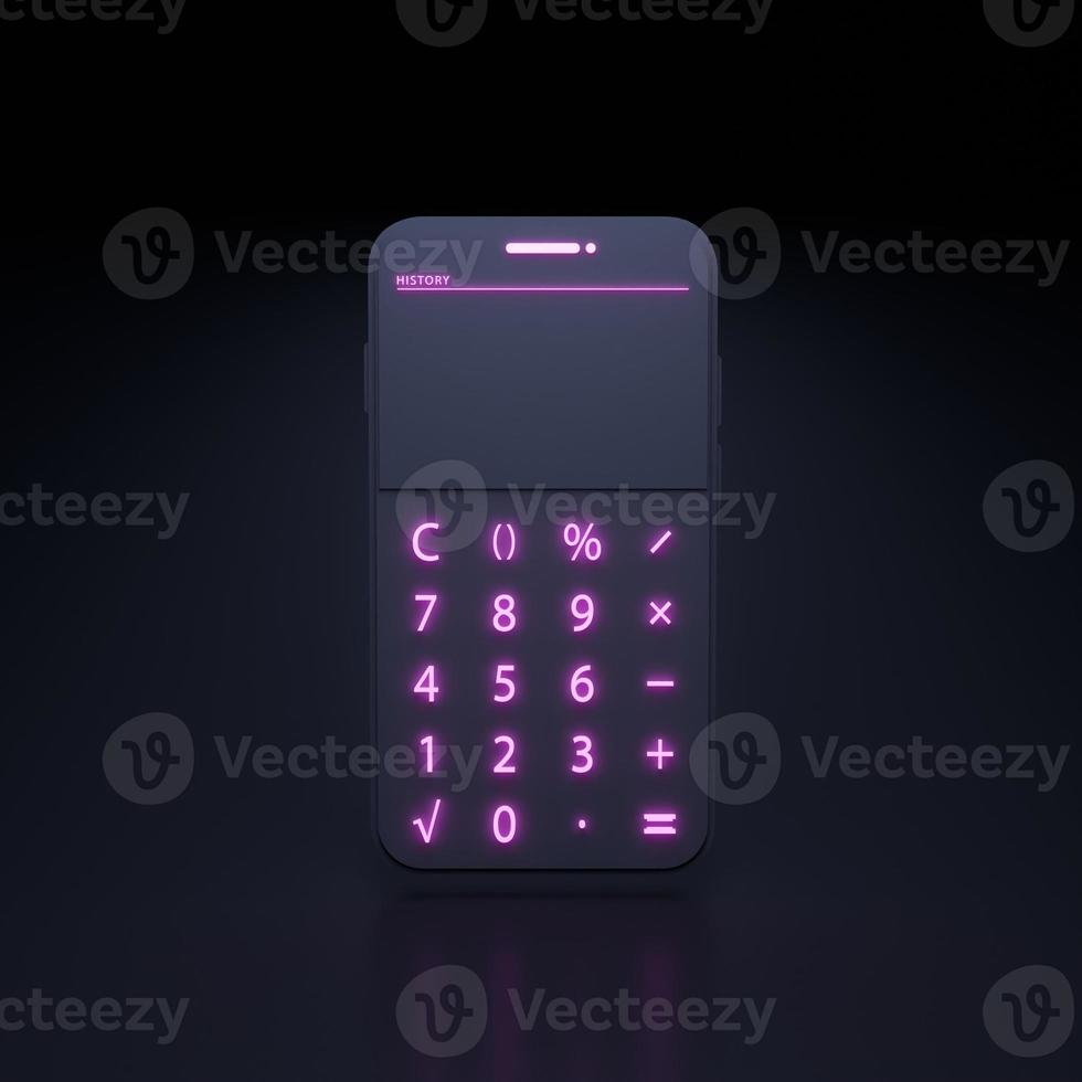 Calculator neon icon. 3d render illustration. photo