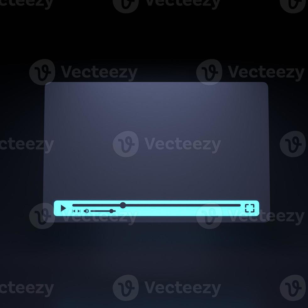 Neon line media player on black background. 3d render illustration. photo