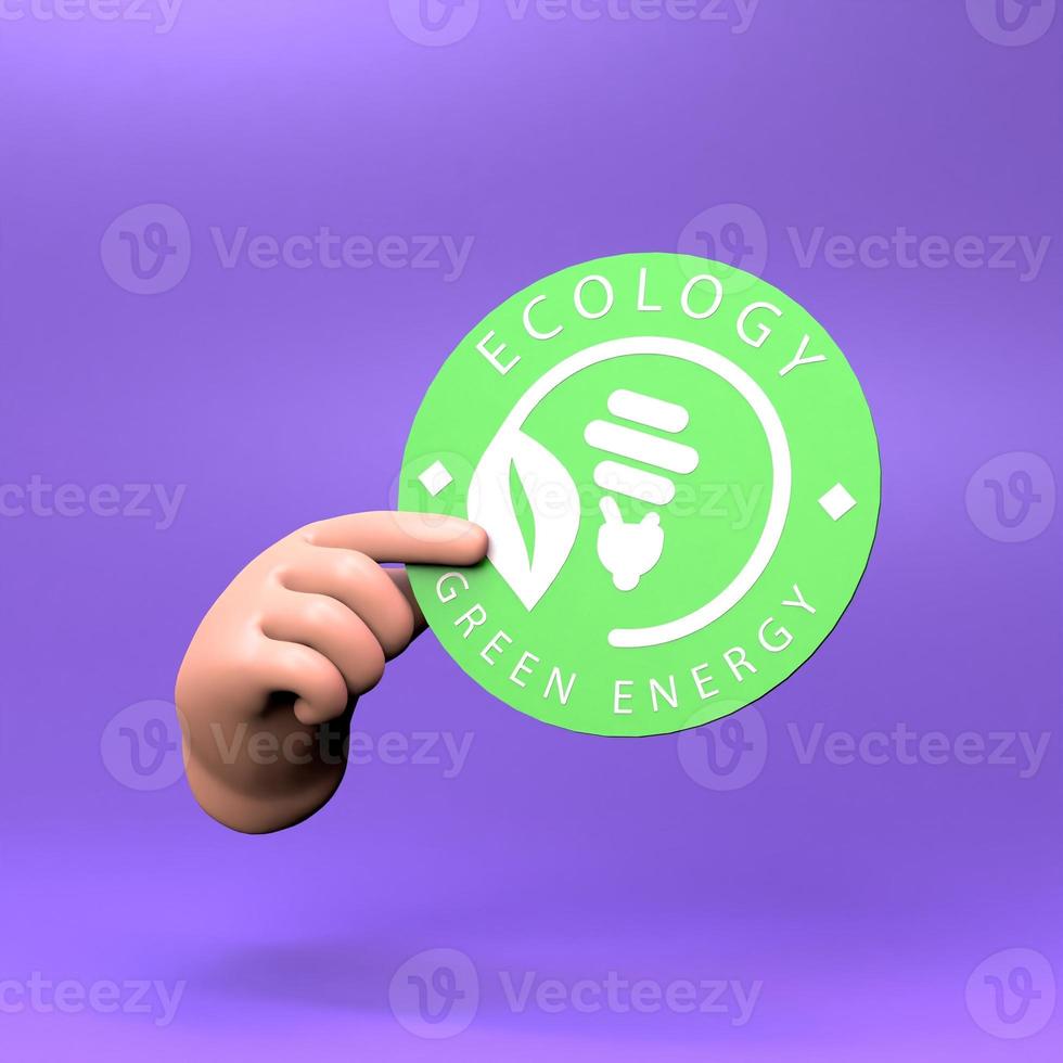 Hand holding ECO icon. Ecology and conservation of the planet. 3d render. photo