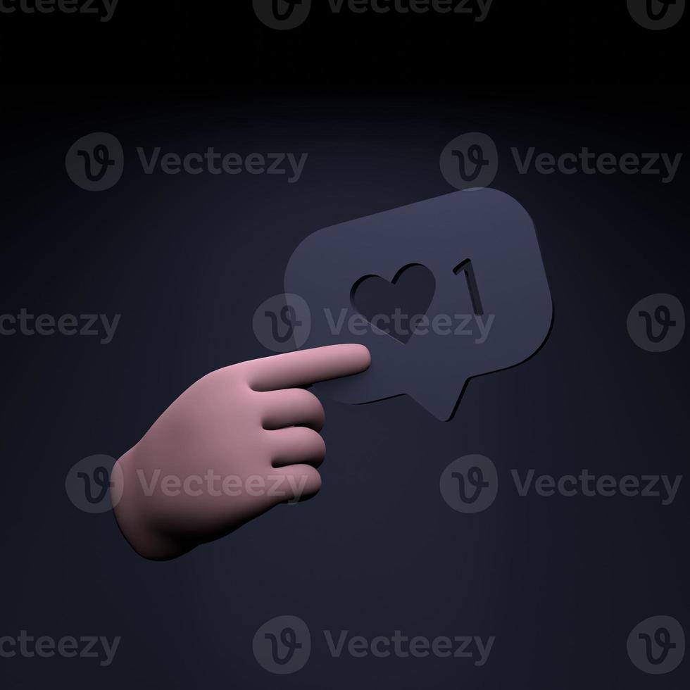 The hand holds a like on a black background. 3d render illustration. photo