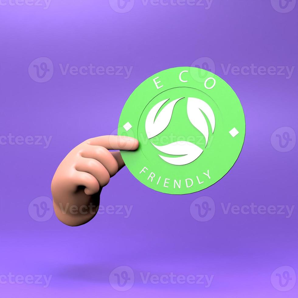 The hand holds an icon on the theme of ECO. Ecology concept. 3d render illustration. photo