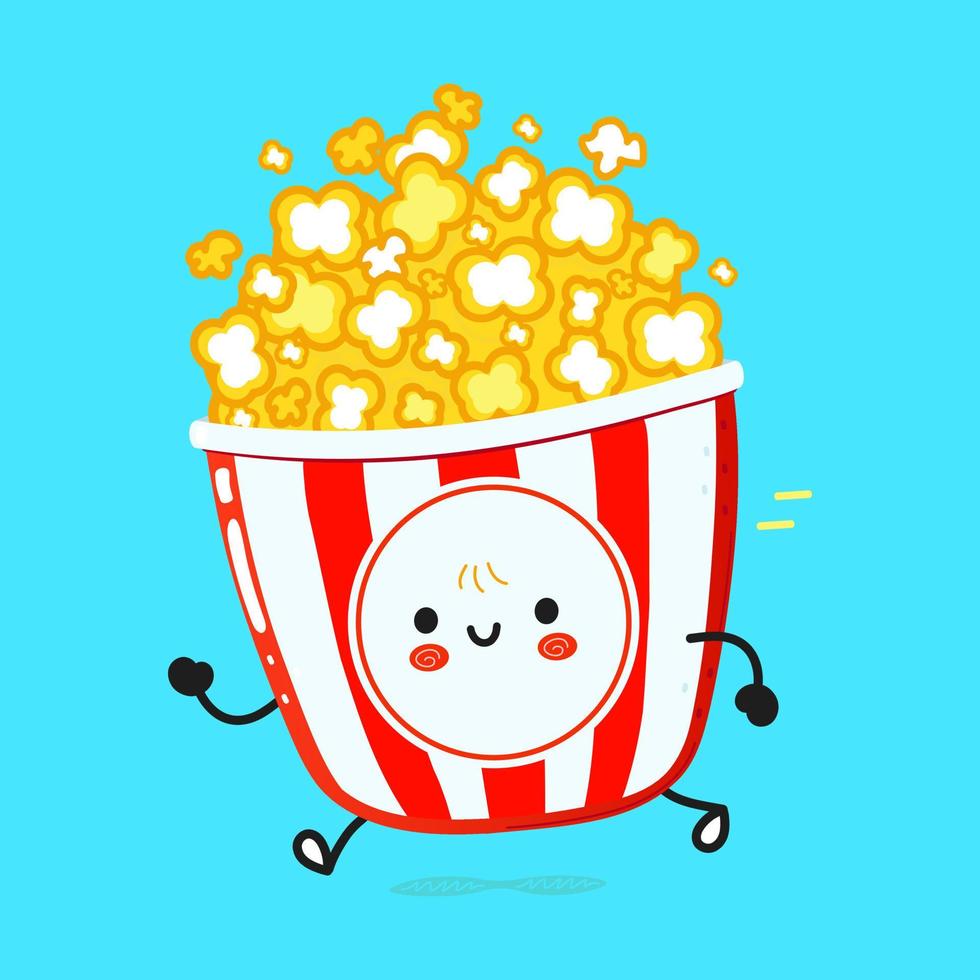 lindas y divertidas palomitas de maíz. icono de ilustración de personaje kawaii de dibujos animados dibujados a mano vectorial. aislado sobre fondo azul. ejecutar el concepto de palomitas de maíz vector