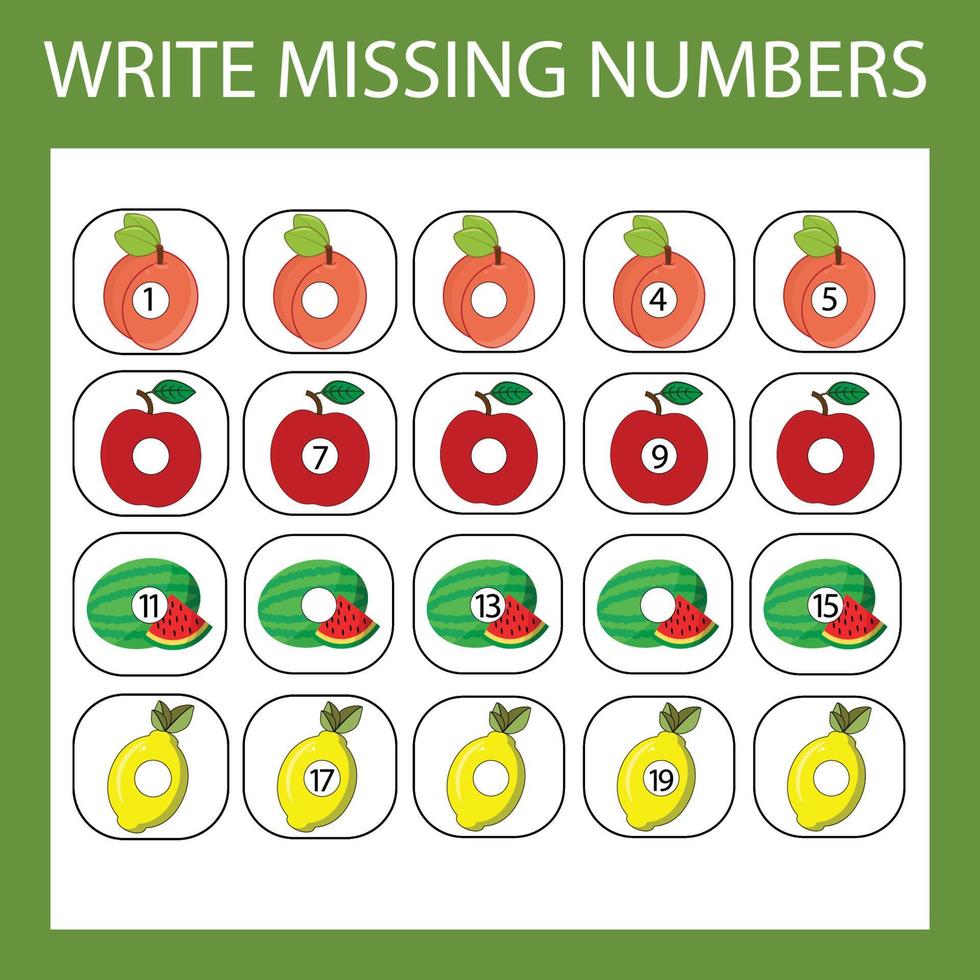 The task is to write in the lost numbers from 1 to 20. Educational exercises for preschool children vector
