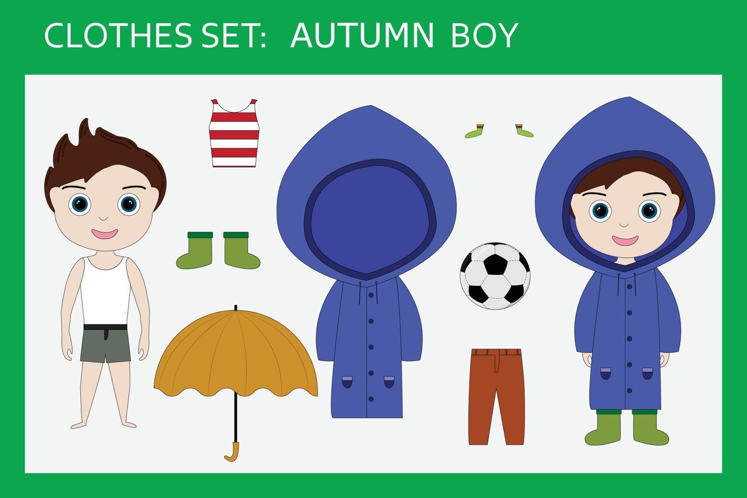 A set of clothes for a little cheerful boy for autumn vector