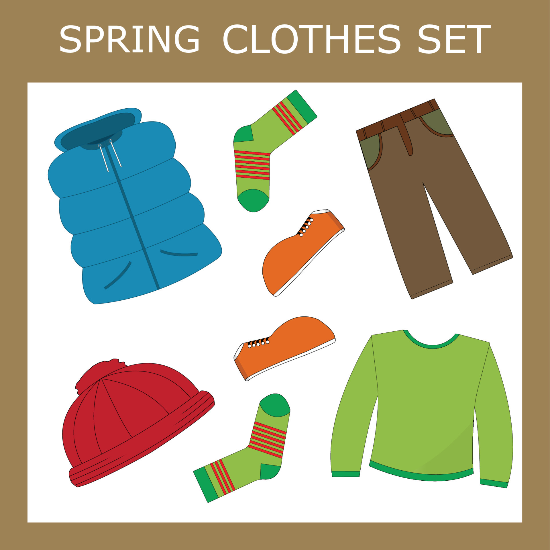 Children's seasonal clothes. Season of clothing for spring. Cartoon  children's seasonal spring clothes. 8926343 Vector Art at Vecteezy